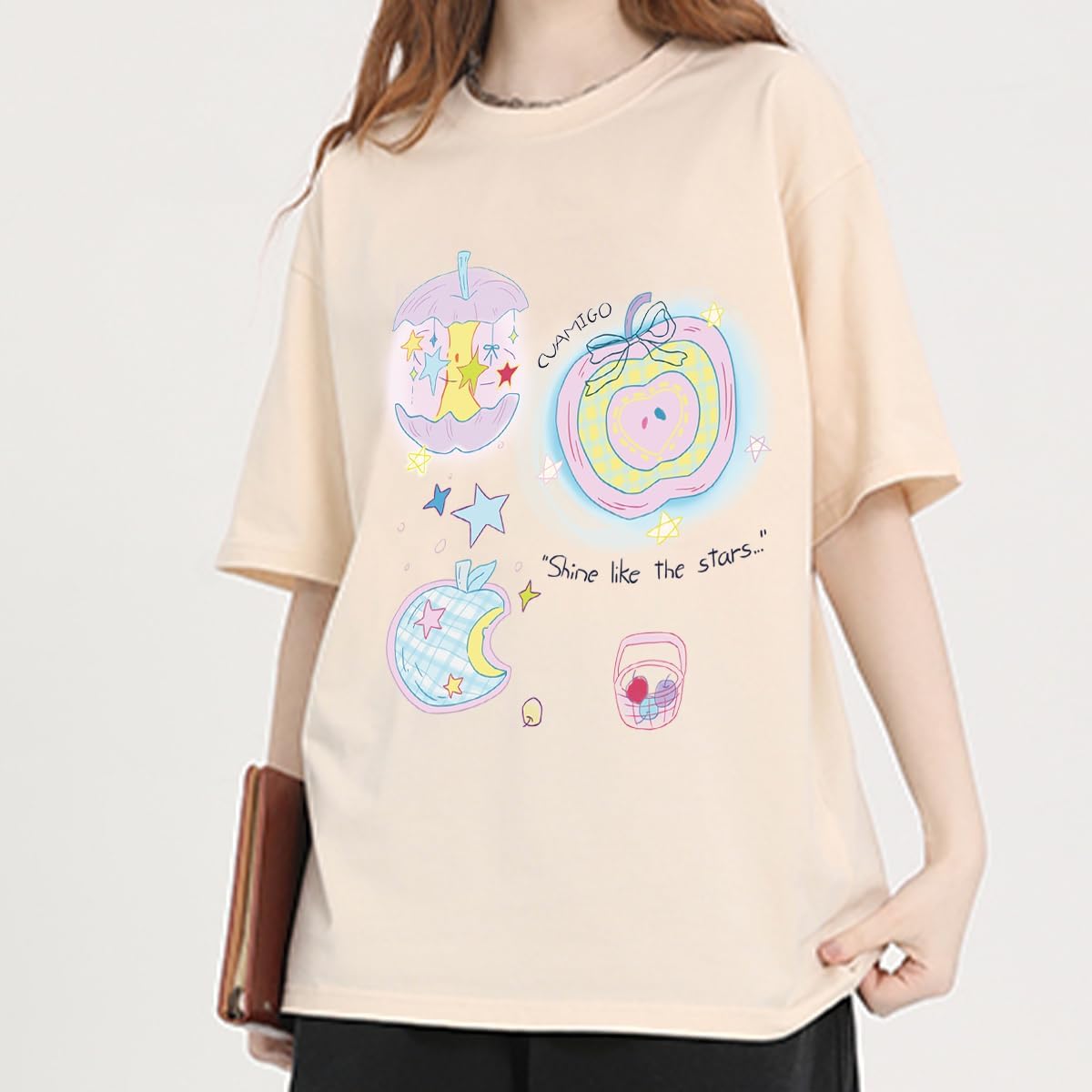 Kawaii Fashion Round Neck Short Sleeve Harajuku Y2K Cute Star Graphic Oversized T-Shirts for Women - Image 4
