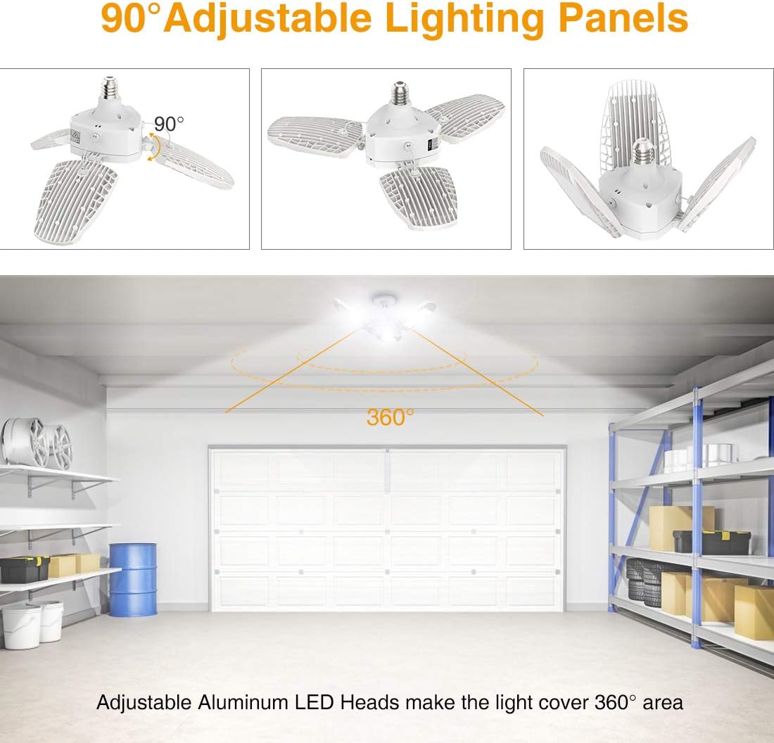 Hоt Dеаlѕ Onforu 100W LED Garage Light, 11000LM Deformable Led Garage Ceiling Lights, E26 Screw in Triple LED Light for Garage with Three Leaf, 5000K Daylight, for Basement, Workshop, Warehouse