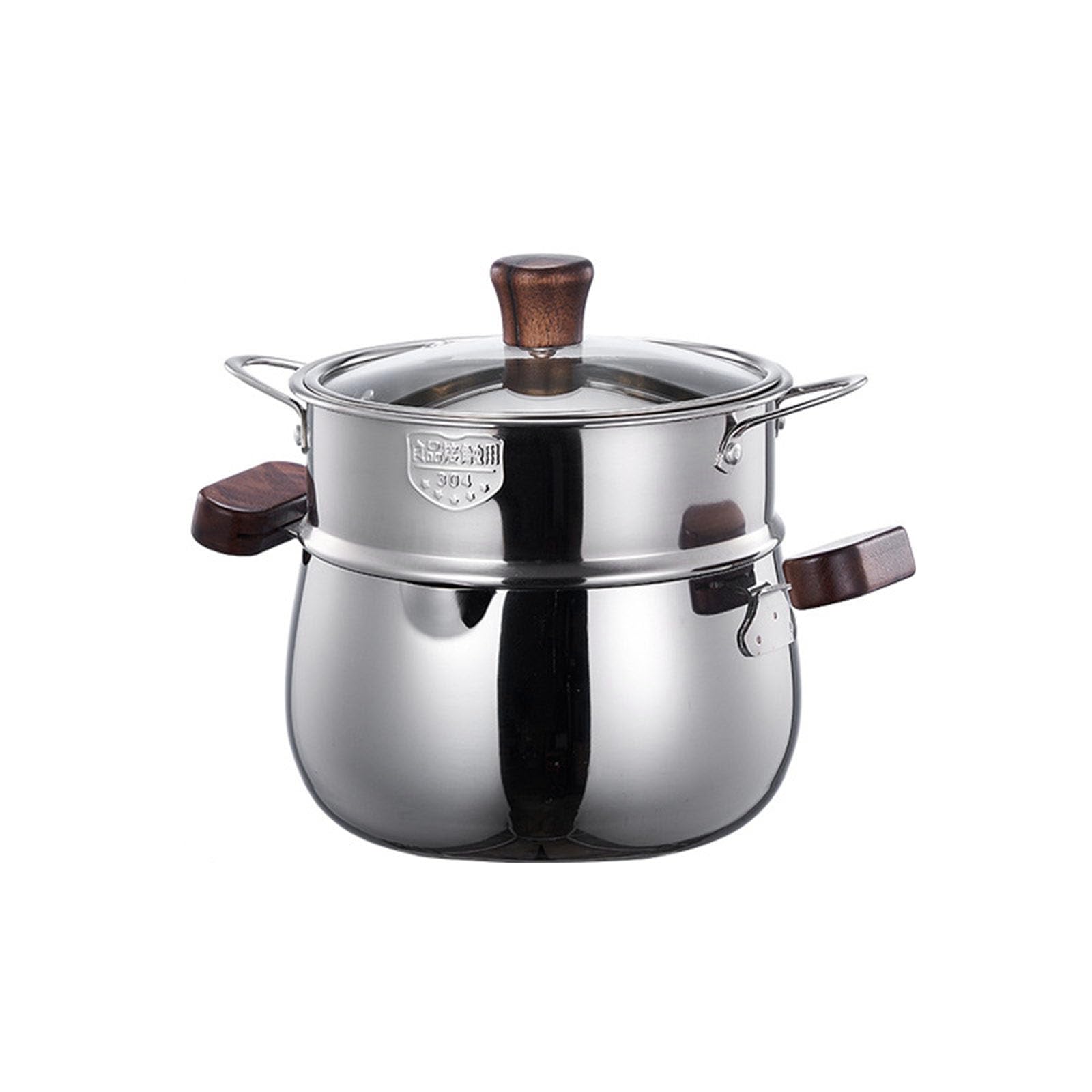 Piceioep Premium 304 Stainless Steel Double Layer Steamer Pots with Wood Handle Suitable for Efficient and Even Cooking Quick Steamer