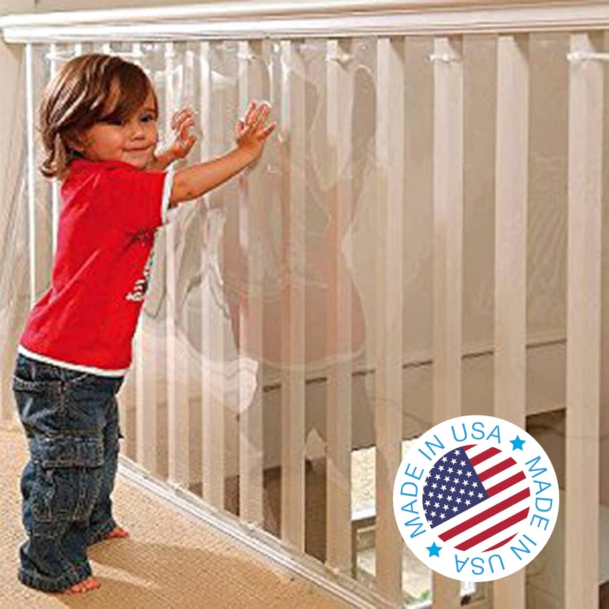 - KidKusion Clear View Indoor/Outdoor Railguard | Made in USA | 15' Long x 33" Tall | Clear | Banister and Rail Protection for Kids and Pets
