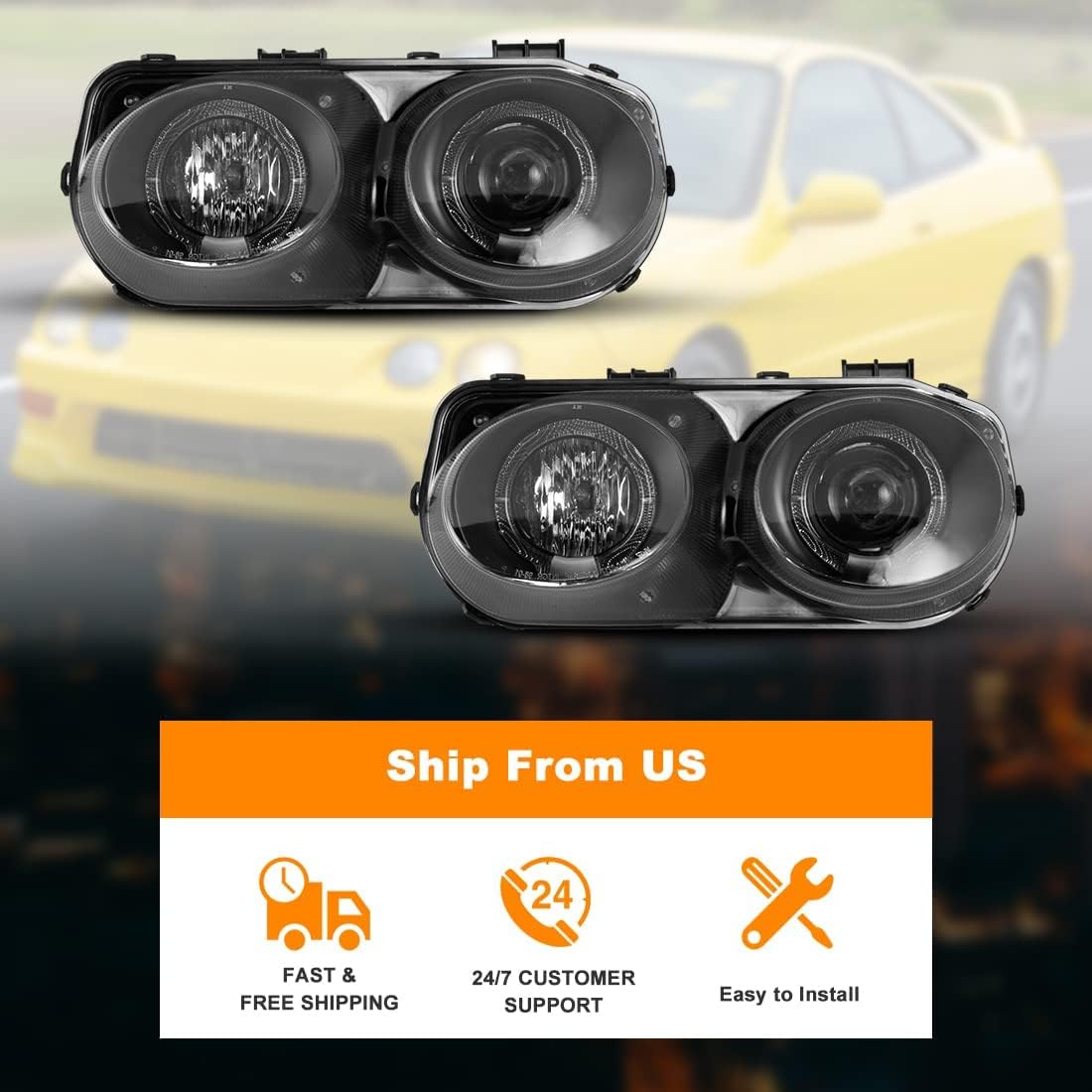 Suреr Chеар 🛒 NIXON OFFROAD Projector LED Halo Headlights for 1998 1999 2000 2001 Acura Integra, DRL High Low Beam, Head Lights Assemblies Black Houing / Clear Lens, Pair of Headlights - Driver & Passenger Side