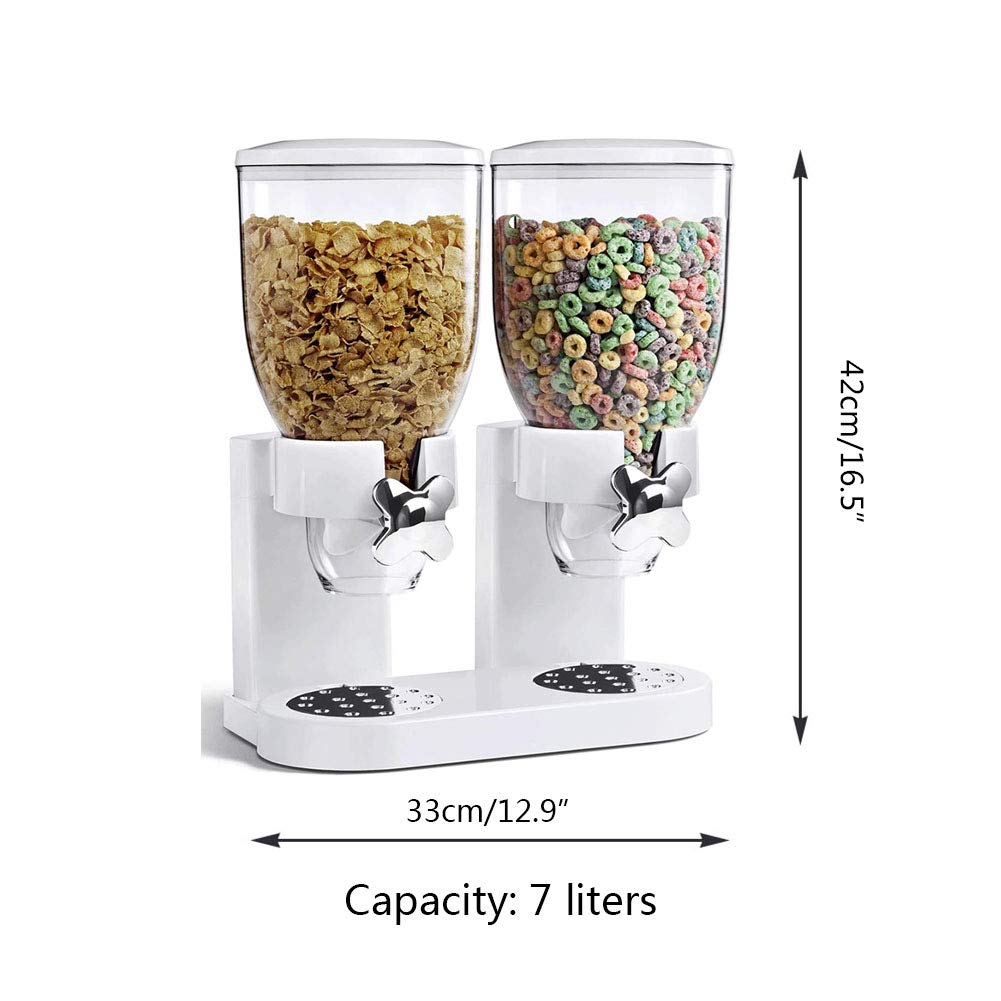 Li-HIM Dispensador de Cereal Doble 7L - Contenedor de Almacenamiento de Alimentos Secos - Recipiente de plástico, Mantiene los Alimentos Frescos - Ideal para el Control de la porción
