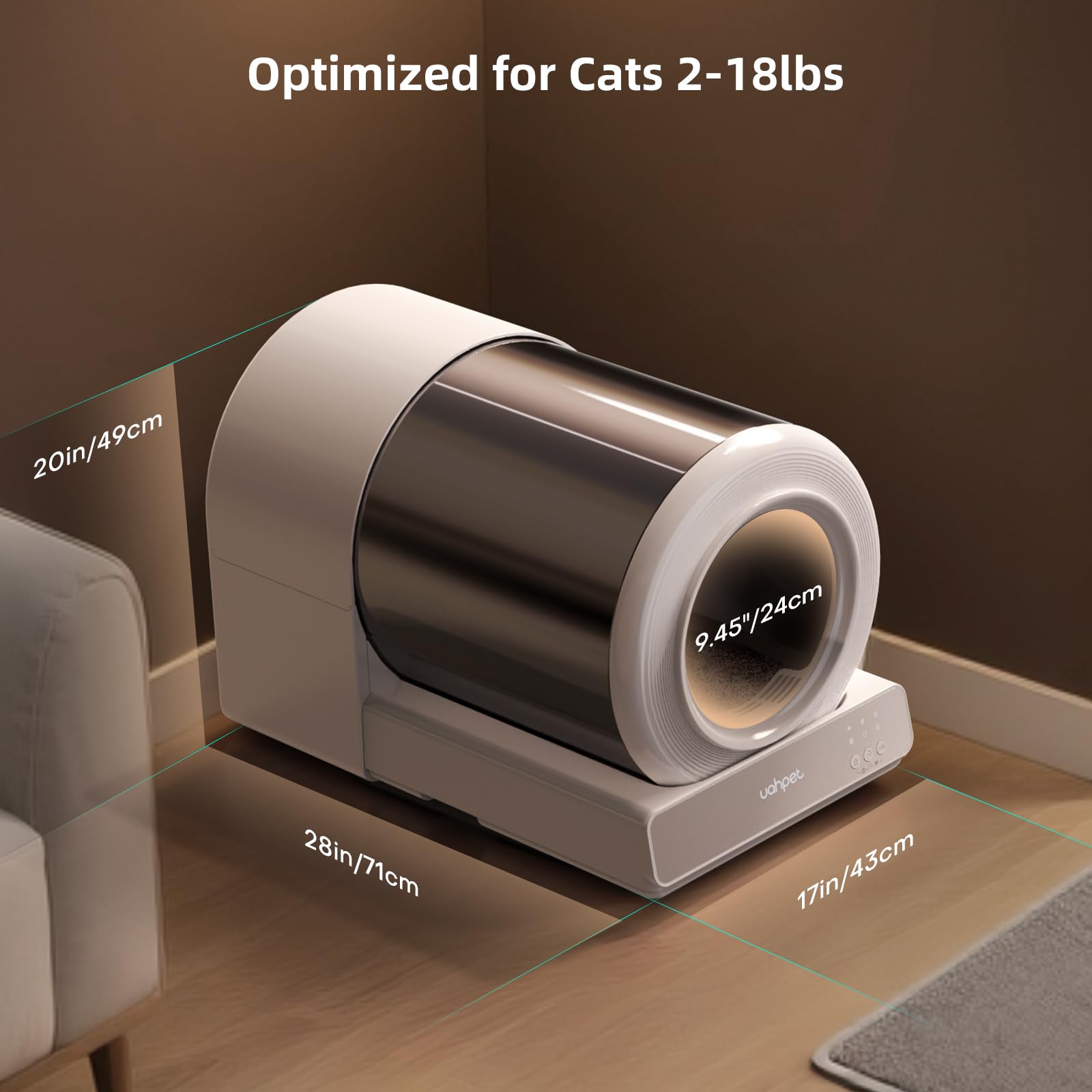 uahpet Stainless Steel Automatic Litter Box, Self Cleaning Cat Litter Box with APP Control, Multi-Cat Recognition, Lower Entry, Multi-Safety Sensors, Easy to Install and Clean - image 5