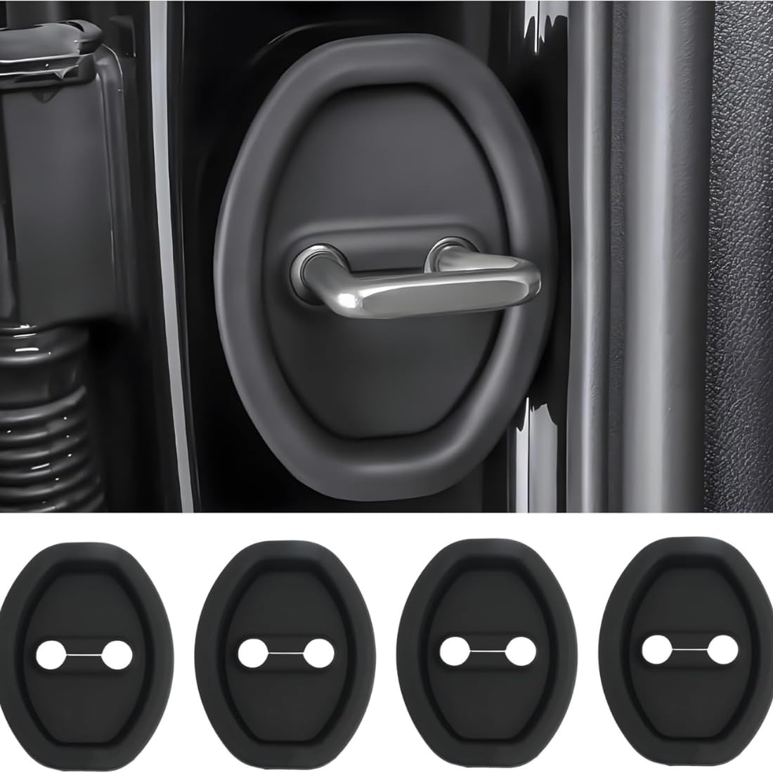 TAZLYN car Door Lock Protector Cover 4PCS Car Silicone Rubber Car Door Shock Absorber Rubber Pads for Enhanced Protector Lock Accessories All Universal SUV & Cars Locks Cover (Pack of 4) Black