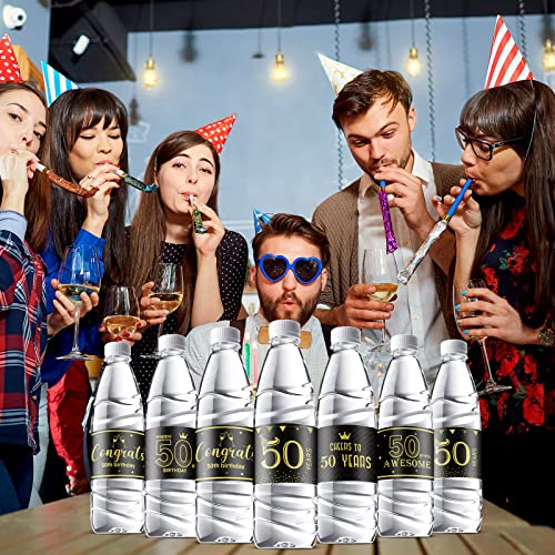 39 Pieces 50Th Decoration Labels Sticker Cheers To 50Th Water Bottle Labels Black And Gold Bottle Labels Congrats 50Th Birthday Party Supplies For 50Th Wedding Anniversary Party Celebration Decor #TOP6