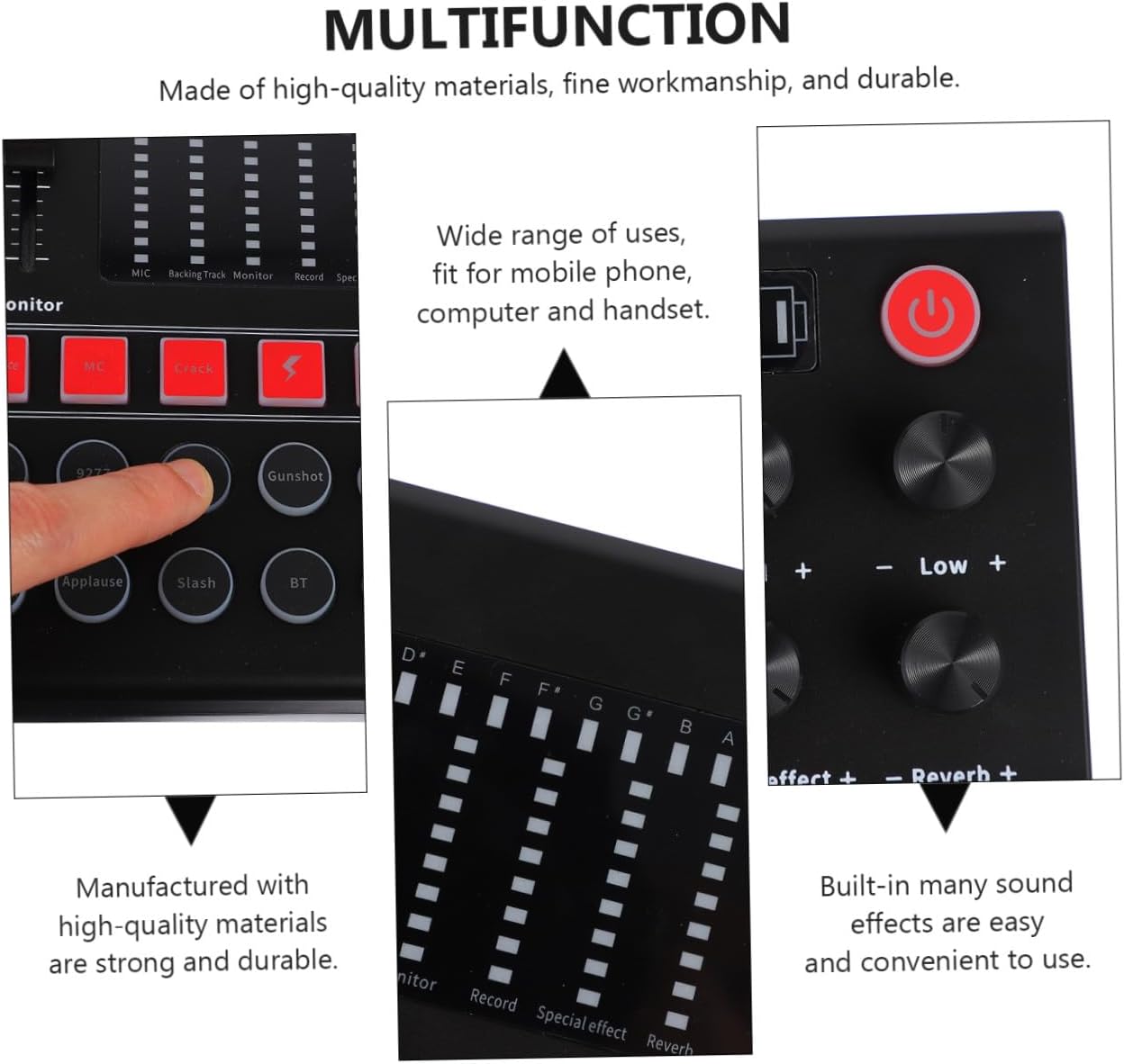 Portable Voice Changer Sound Card with LED Lights Plug and Play Audio Mixer for Live Streaming Compatible with Mobile Phones and Computers Monitoring Multiple Built-in Effects