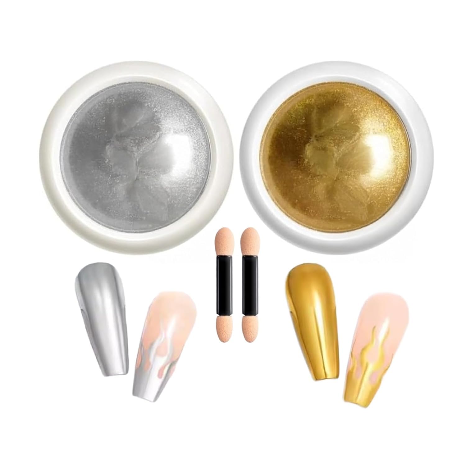 BOLT BEE Chrome Nail Powder Set, Silver and Gold Mirror Effect, Nail Art Pigment Dust for UV Gel Polish Manicure (2 pcs)-image-43
