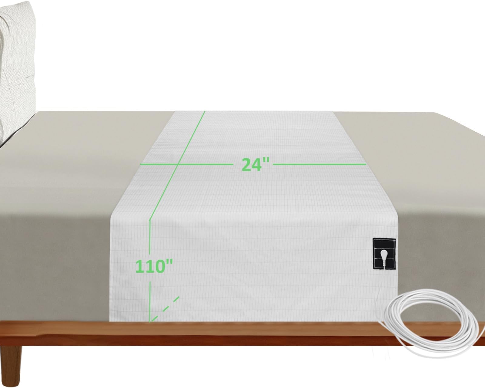 Grounding Sheets, Grounded Half Flat Sheet 24"x110" Fit All Bed Sizes, Conductive Sheets with Cord & Clips, Earth Connected Sheet for Sleep, Cotton+Silver Fiber(White, 1 Pack)