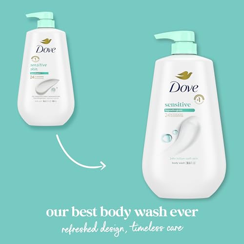 Unilever Dove Body Wash 3 Count Sensitive Skin For 24hr Lotion-Soft Skin Moisturizing Skin Cleanser Gentle Hypoallergenic Formula with No Sulfates No Parabens