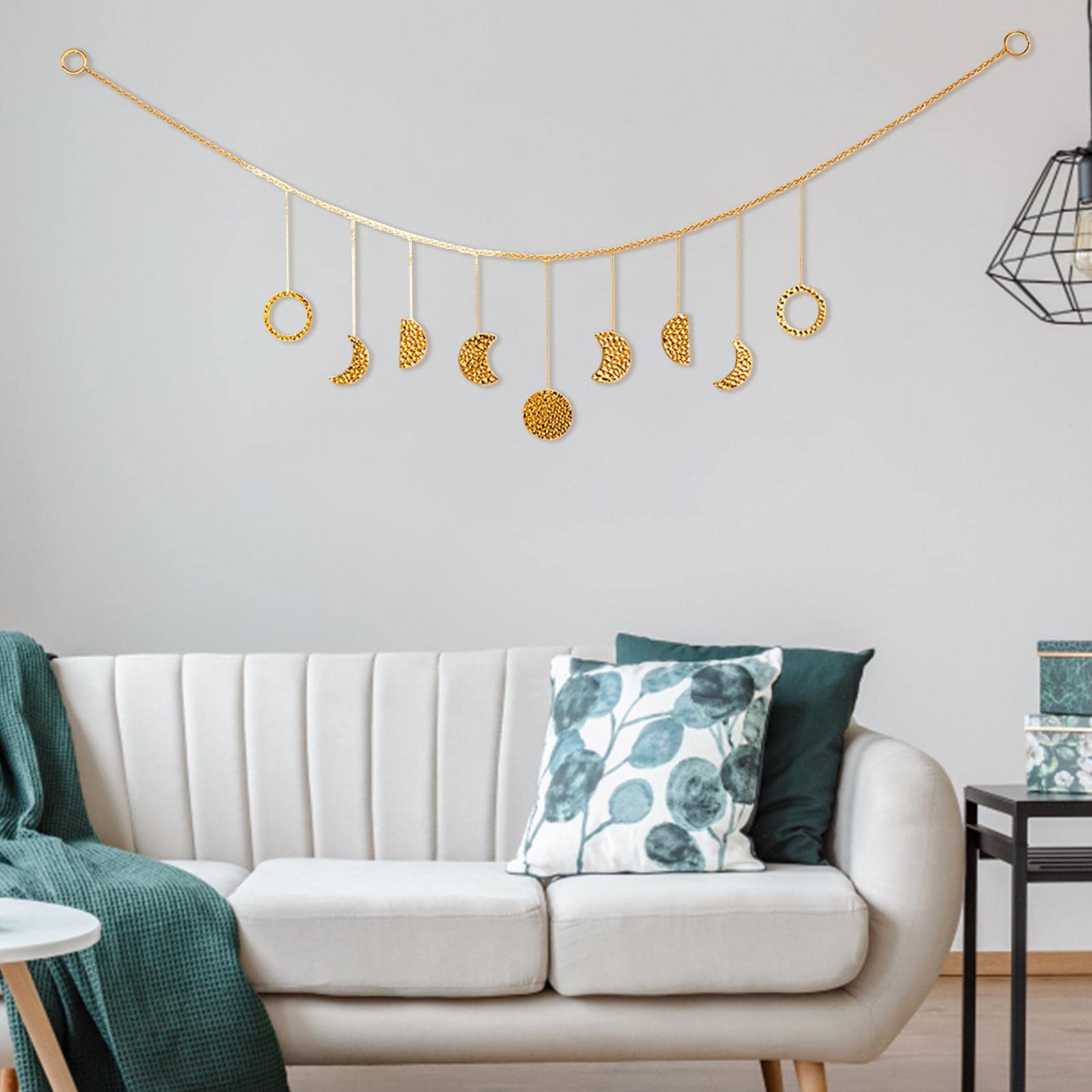 Couronne Murale Phases De Lune En Métal Doré - Décoration Bohème Chic Pour Salon, Chambre, Bureau (63 Cm)