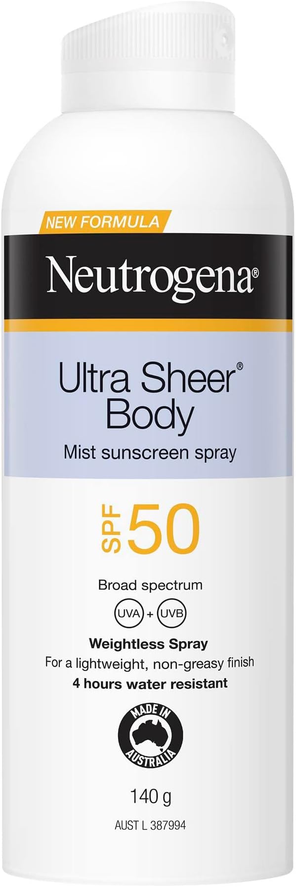 Neutrogena Ultra Sheer Body Mist sunscreen SPF50 140g