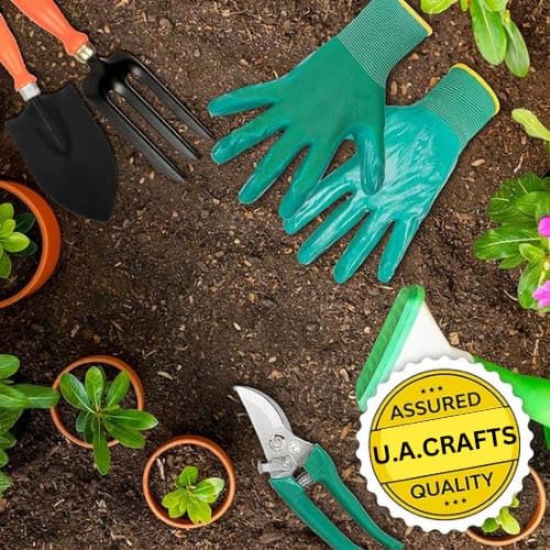 U.A. Crafts-5 Pieces Gardening Tools Set (Cultivator, Big and Small Trowel, Weeder, Fork) | Tools for Home Garden | Durable Plant Tool Kit | Farming Tools