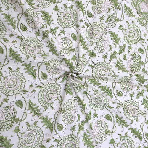 Image of TOAIArt Premium Jaipuri Dohar | AC Blanket Summer Quilt | Hand Block Printed | 3 Layers | Reversible | 150GSM 100% Mulmul Cotton | 100% Cotton Flannel Filling | King 108 inch X 90 inch |Green Kalamkari