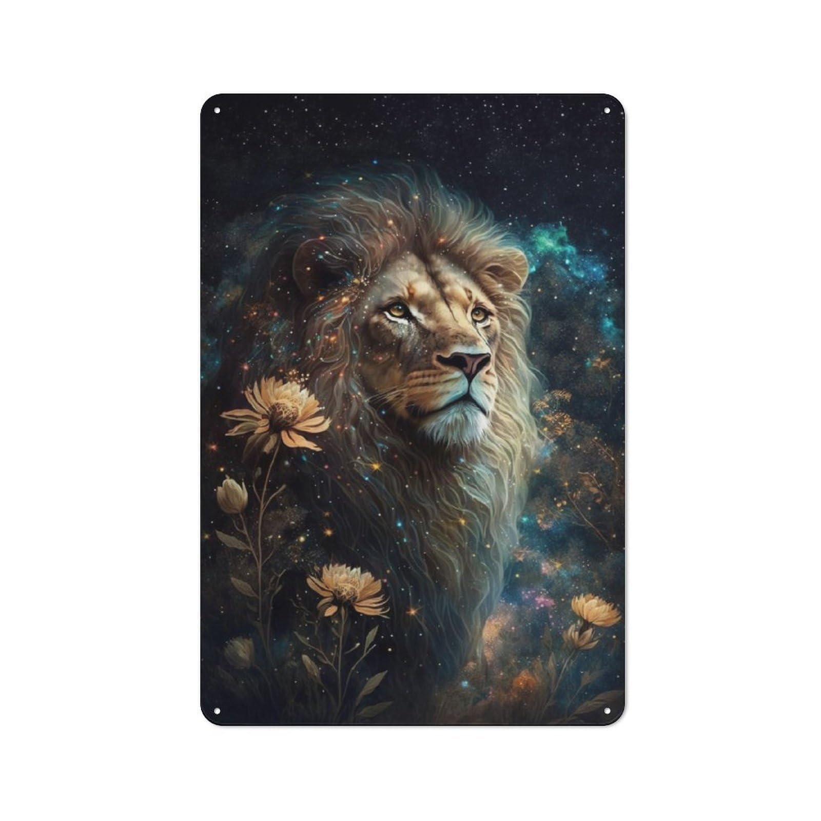 Junmoney Style-17 Galactic Lion Majesty Vintage Metal Sign 30X20cm For Hobby Room Or Studio, Housewarming Present For People Styling Hobby Room And Studio