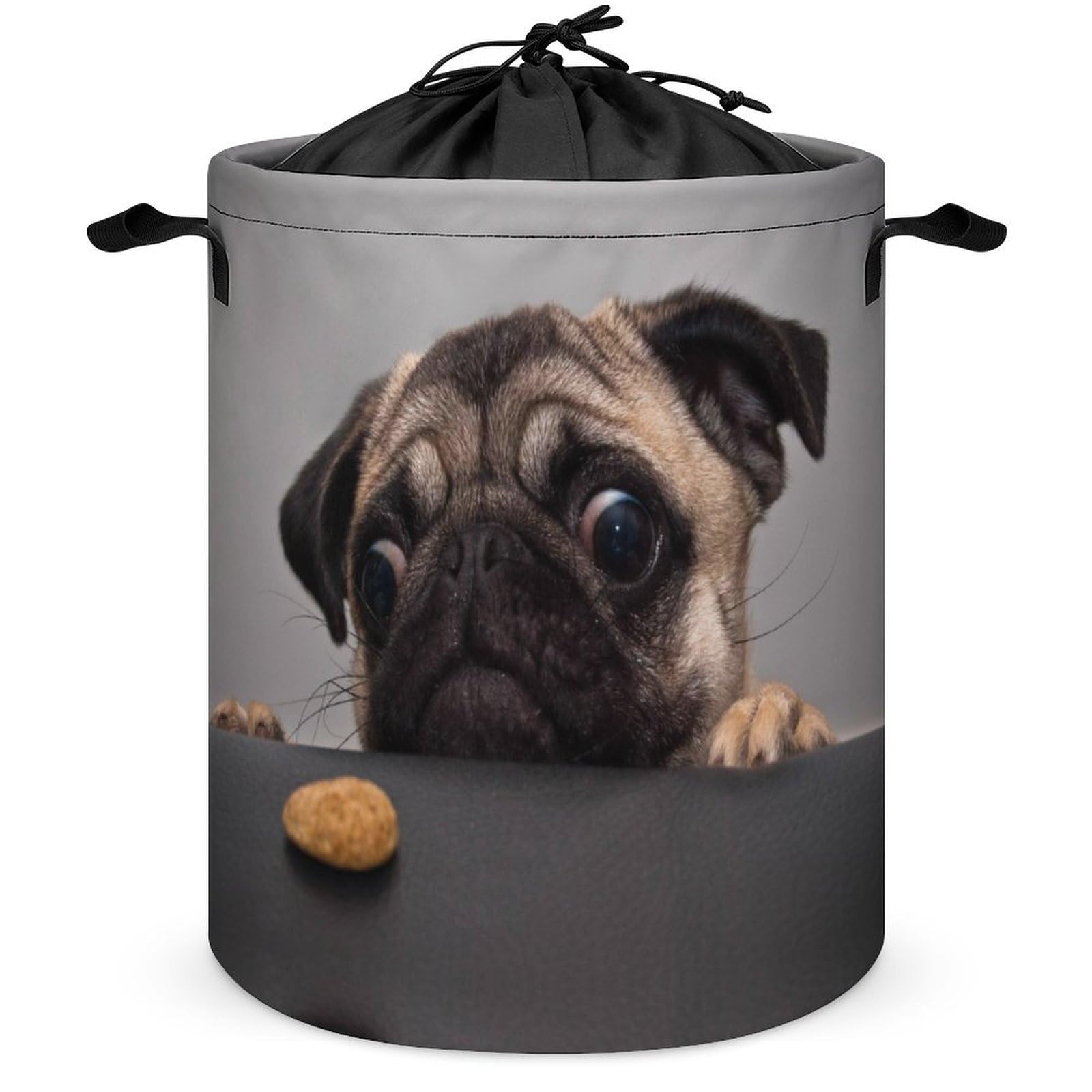 Wlntrophic Drawstring Laundry Hamper, Cute Pug Dog Laundry Basket, Washing Basket with Handle