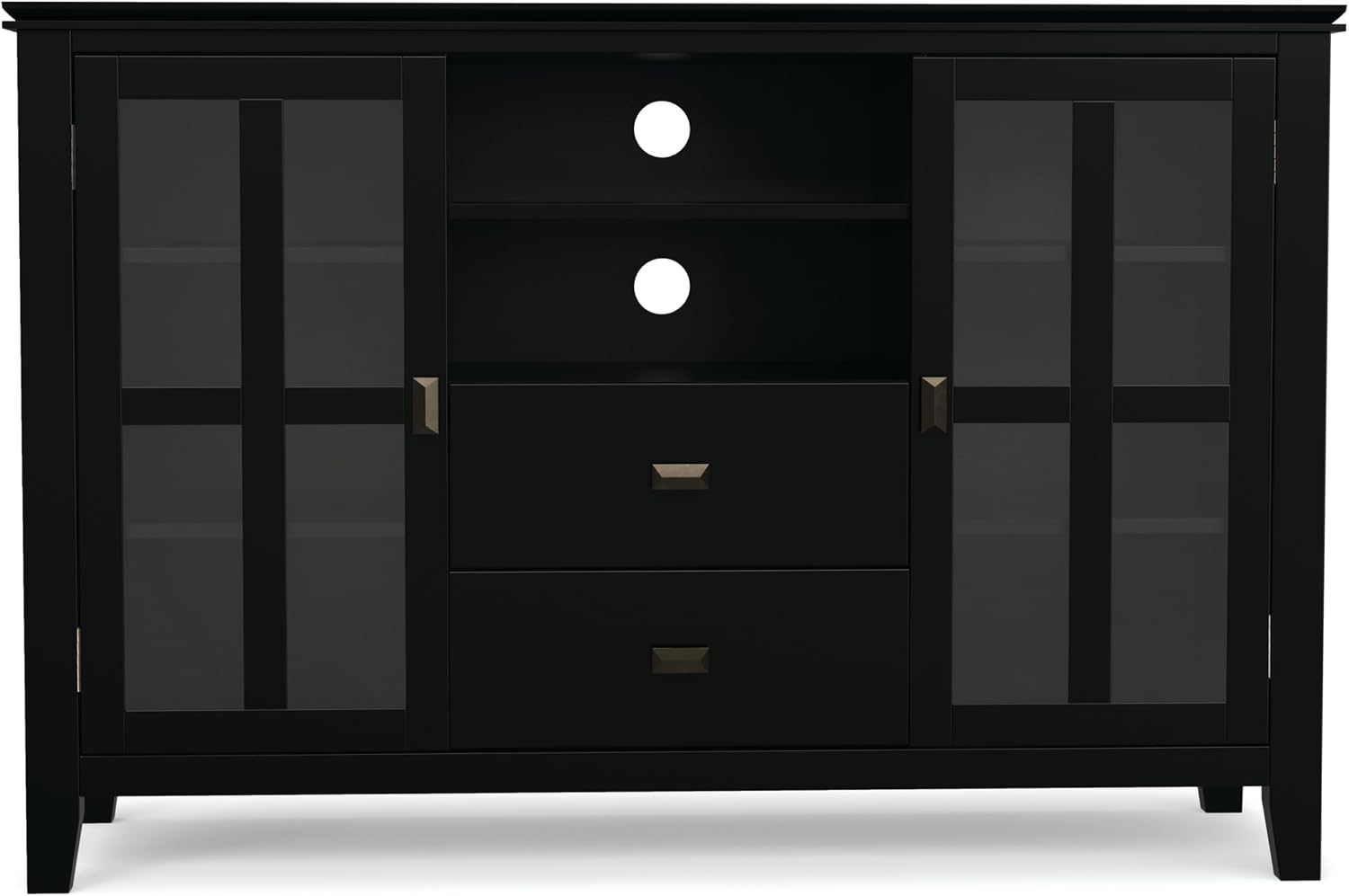 SIMPLIHOME Artisan TV Stand - 53 inch Wide Solid Wood Tall Media Console in Black, Contemporary Entertainment Center for Living Room for TVs up to 60 Inches with Drawers and Cable Management