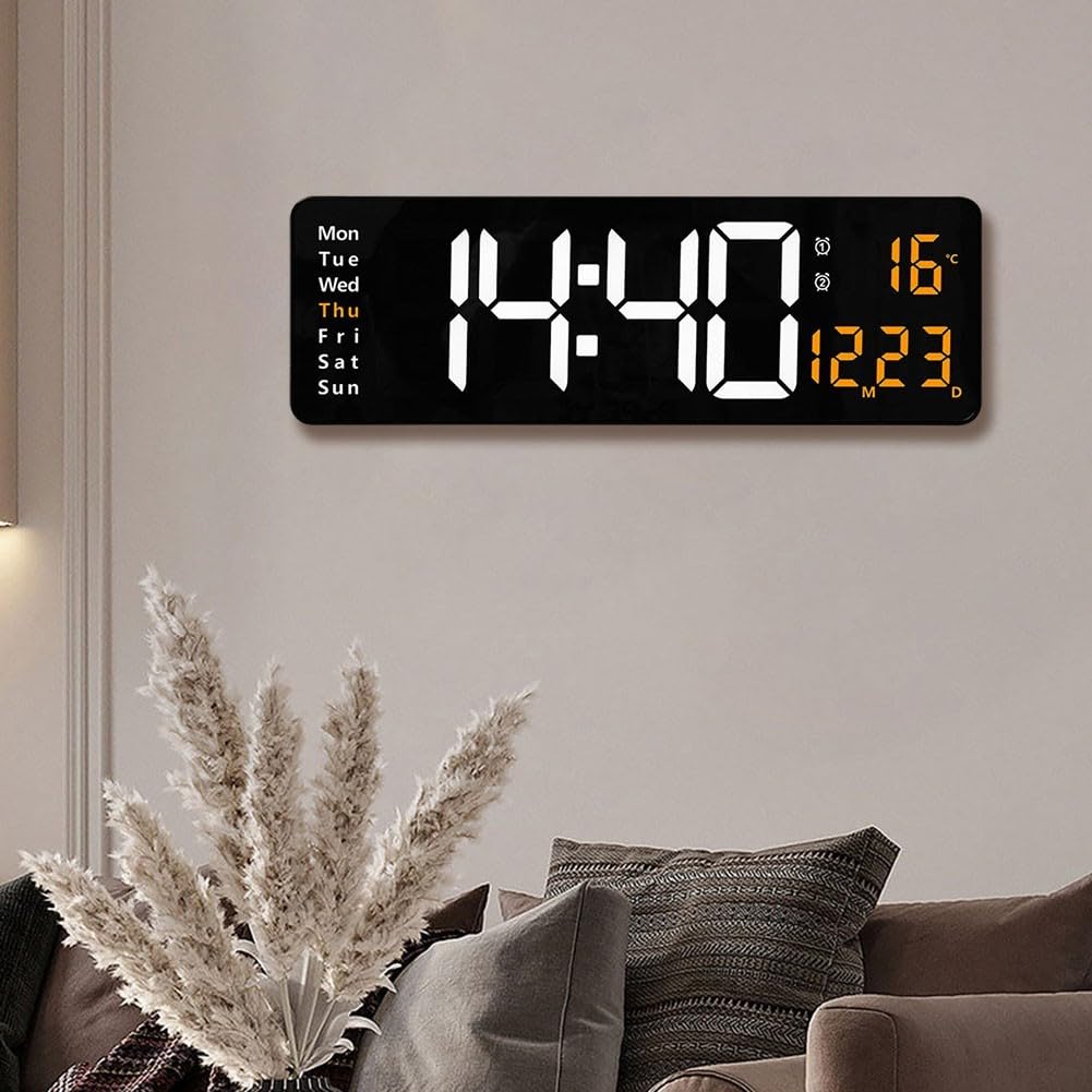 Grande sveglia digitale a LED da parete con calendario e visualizzazione della temperatura, luminosità regolabile a 10 livelli, telecomando, formato 12/24 ore, decorazione per interni per