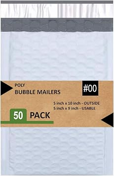 SALES4LESS - Poly Bubble Mailers, Waterproof & Cushioned Padded Envelopes for Shipping, 5 x 10 in 50 Pack, White