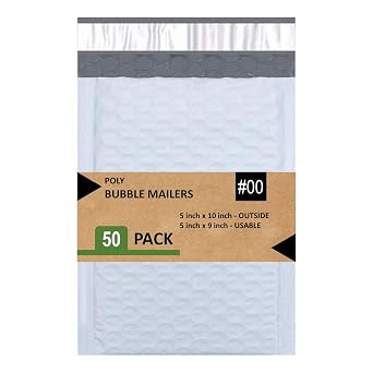 SALES4LESS - Poly Bubble Mailers, Waterproof & Cushioned Padded Envelopes for Shipping, 5 x 10 in 50 Pack, White