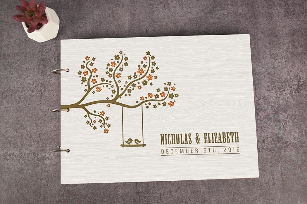 Darling Souvenir Personalized Engraved Laser Cut Wedding Guest Book Wooden Cover Sign-in Book Registry Guestbook Scrapbook-2M