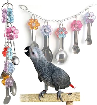 Yamibobo Bird Toy Bird Parrot Toy Spoon, Colorful Stainless Steel and Acrylic Cage Decor, Beak Conditioner for Birds with Soft Beaks, Good for Birds Mental and Physical Health