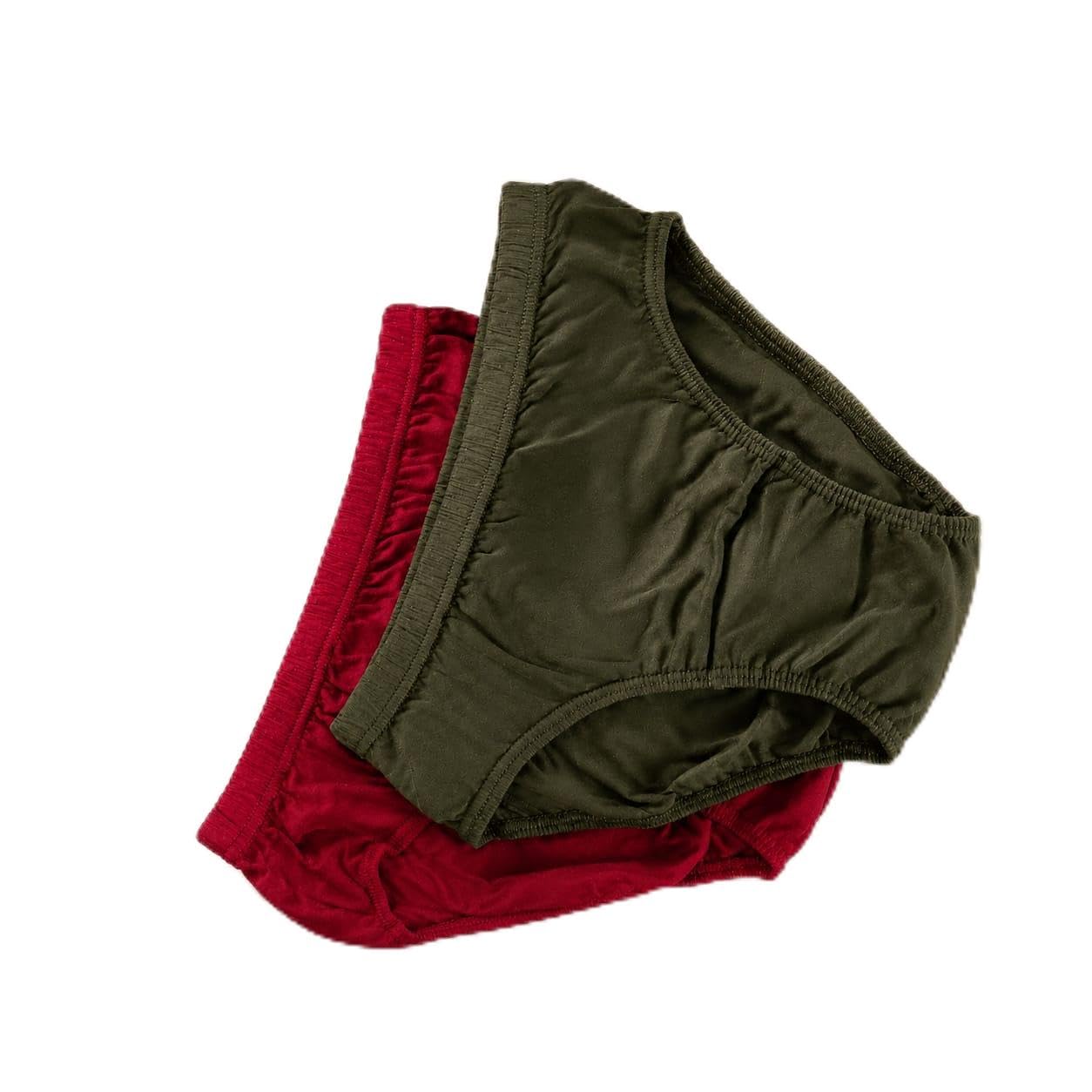 Women's Bikini Briefs Pack of 2, Olive Green and Maroon-picture-45