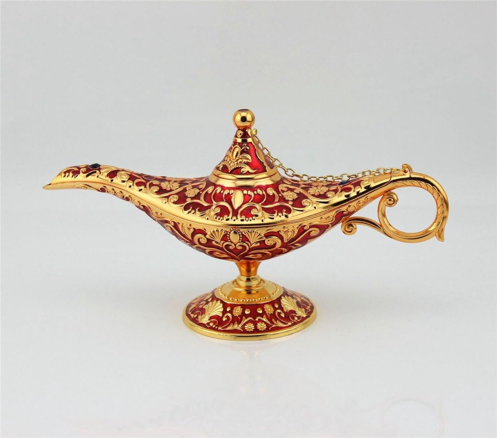 Enamel Metal Aladdin Genie Lamps Incense Burners Legend Aladdin Magic Lamp (Gold+Red)