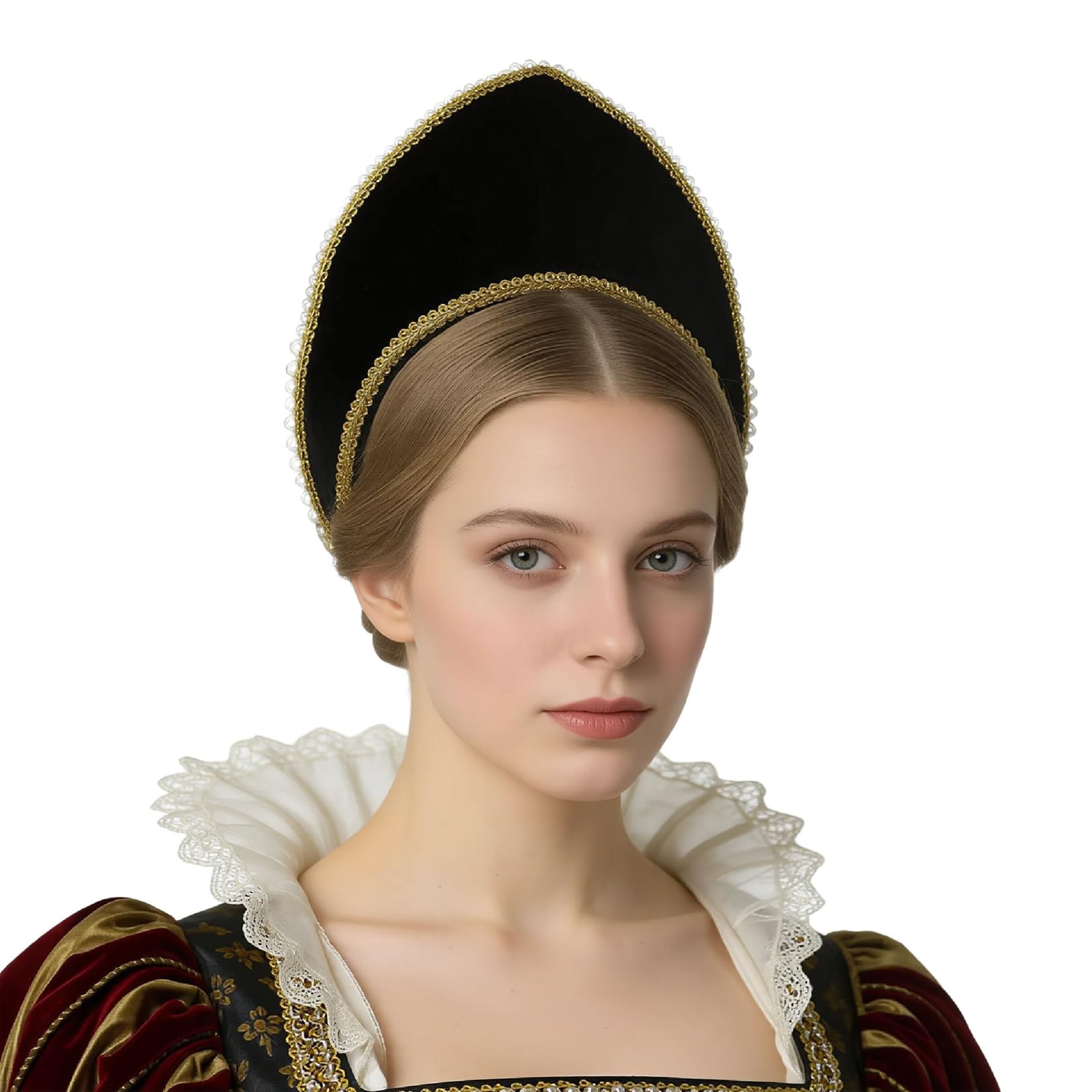 BPURB Women's Tudor Headband Renaissance Anne Boleyn Hat Elizabethan Headwear Halloween Costumes (Height：11.5cm/4.53 inch)