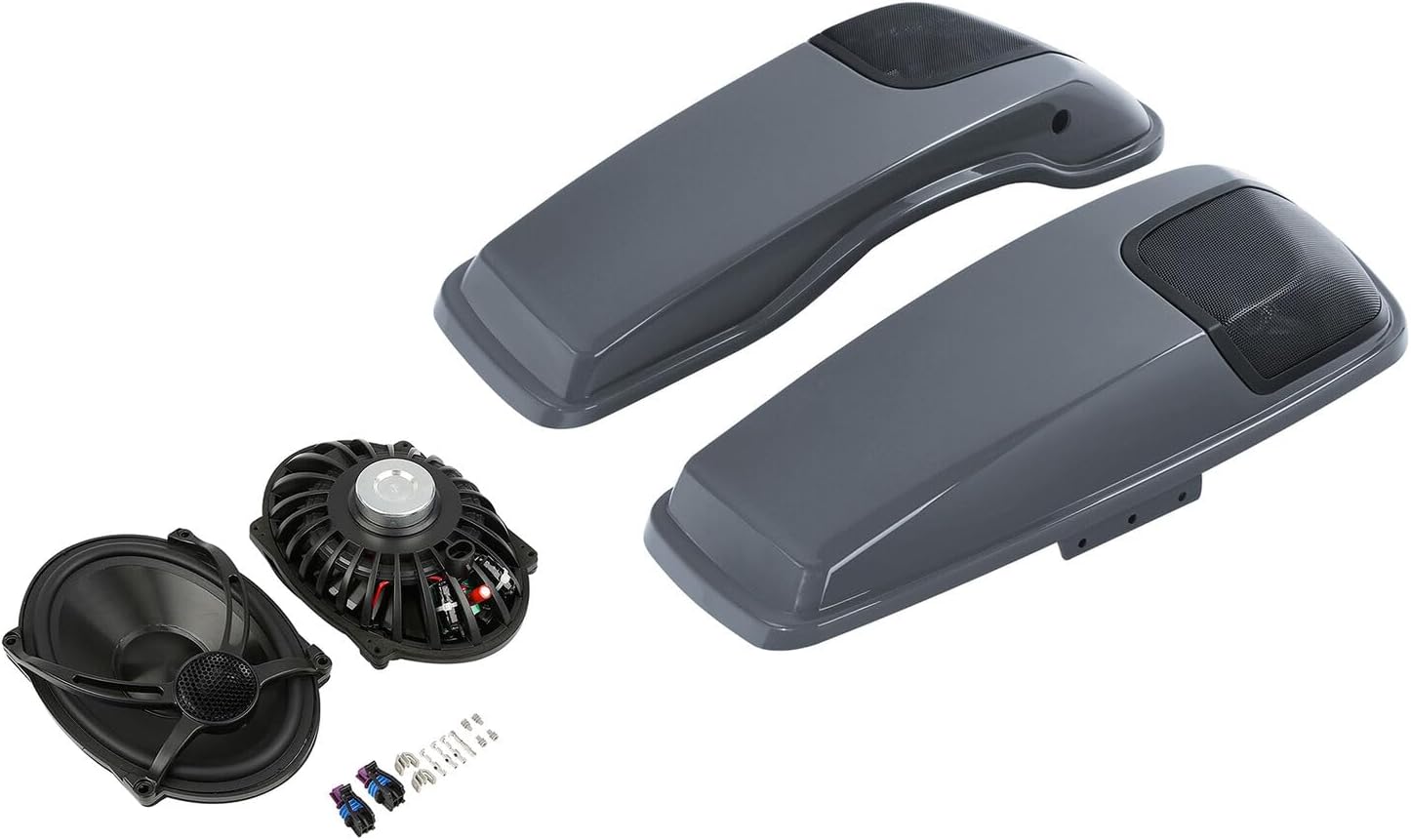 TCMT Gunship Gray Hard Saddlebag Lids 5x7" Speaker Fit For Harley Touring CVO Road Glide 2018-2022 Electra Glide Ultra Limited 2014-2015 Road King Special 2017-2024