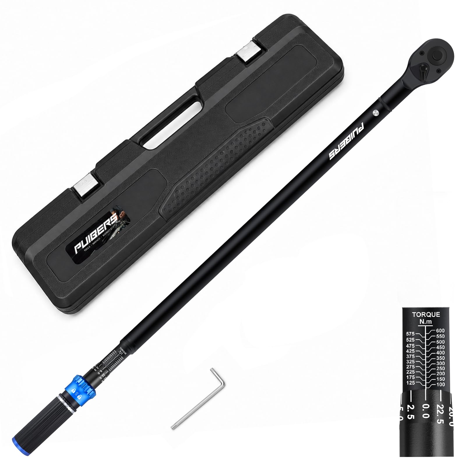 PUIBERS 3/4 Inch Drive Torque Wrench, 100-600 Nm, 48 Teeth, 3% Accuracy