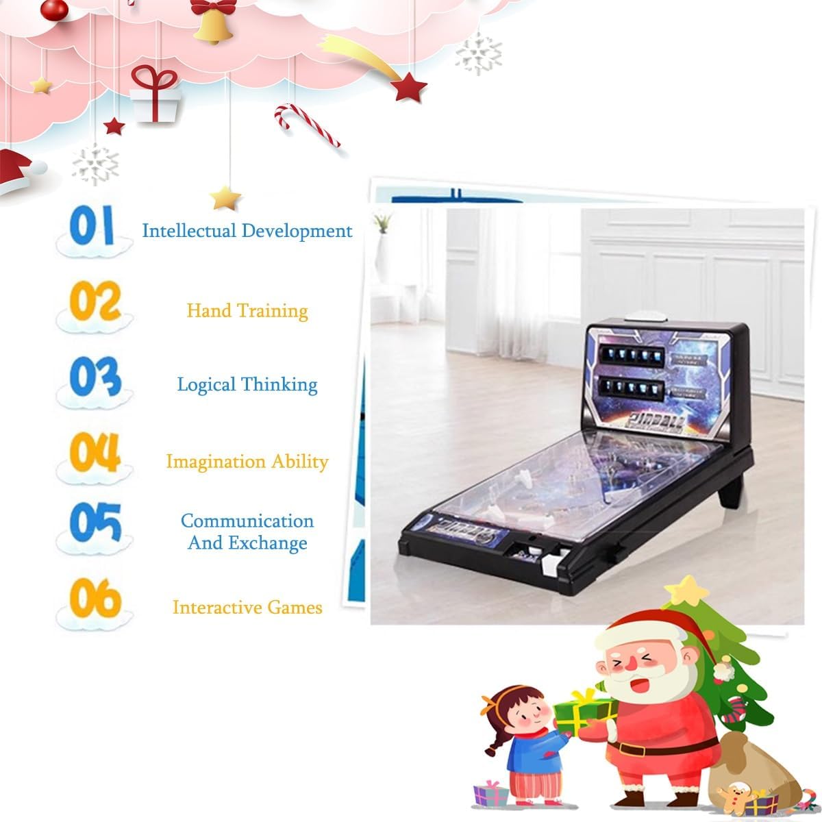 Electronic Table Pinball Machine, Portable Pinbafall Game Toys with Scoreboard, LED Light and Sound Effects, for 4 Year Olds Plus Great Christmas