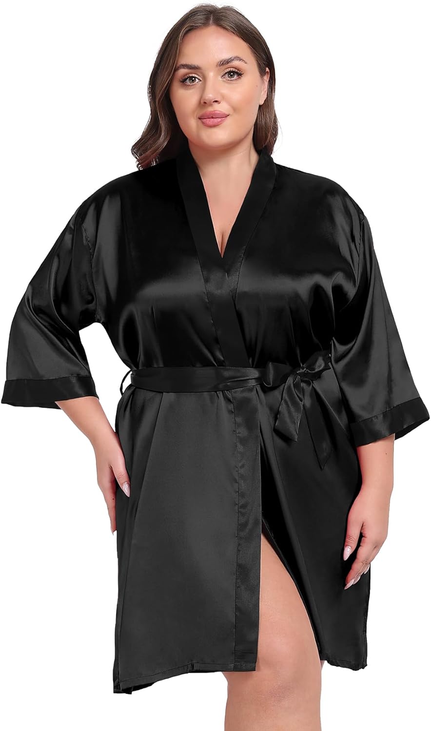Taylor Eddie Womens Plus Size Silky Satin Kimono Robe Floral Short Bride Bridesmaid Bathrobe Soft Sleepwear - Image 5