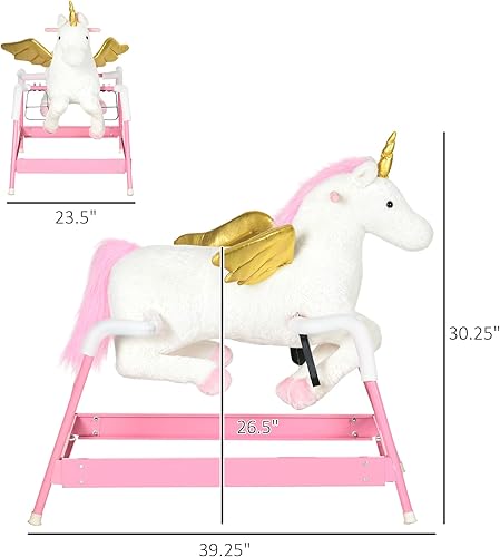 Miniatura 7 de Qaba Caballo mecedor de primavera, para niños de 5 a 12 años, juguete con sonido, diseño de unicornio, rosa