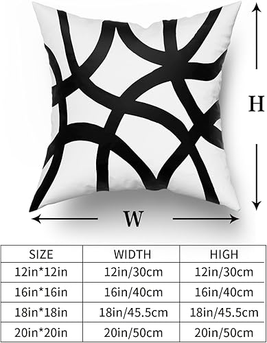 Miniatura 6 de Juego de 2 fundas de almohada en blanco y negro de 20 x 20 pulgadas, diseño bohemio, línea de arte moderno abstracto, estilo minimalista,