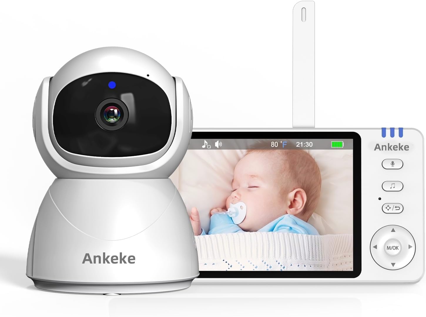 720P Smart Video Baby Monitor with Camera and Audio 5.0-inch LCD Display, Two-Way Audio, Night Vision, Sound and Temperature, Feeding Alarm 8 Lullabies, 355° Rotation, 2.4G Wireless No WiFi