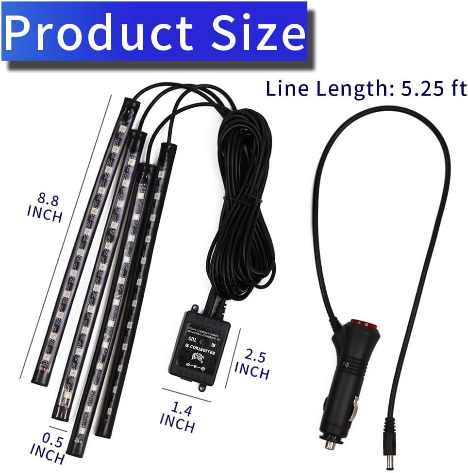 Car Led Interior Lights, 48 LED Multi Color Strip Light Under Dash Lighting Kit with Remote Control, 12V Vehicle RGB Smart Music Sync Color Change Lights (Cigarette Lighter+Remote)