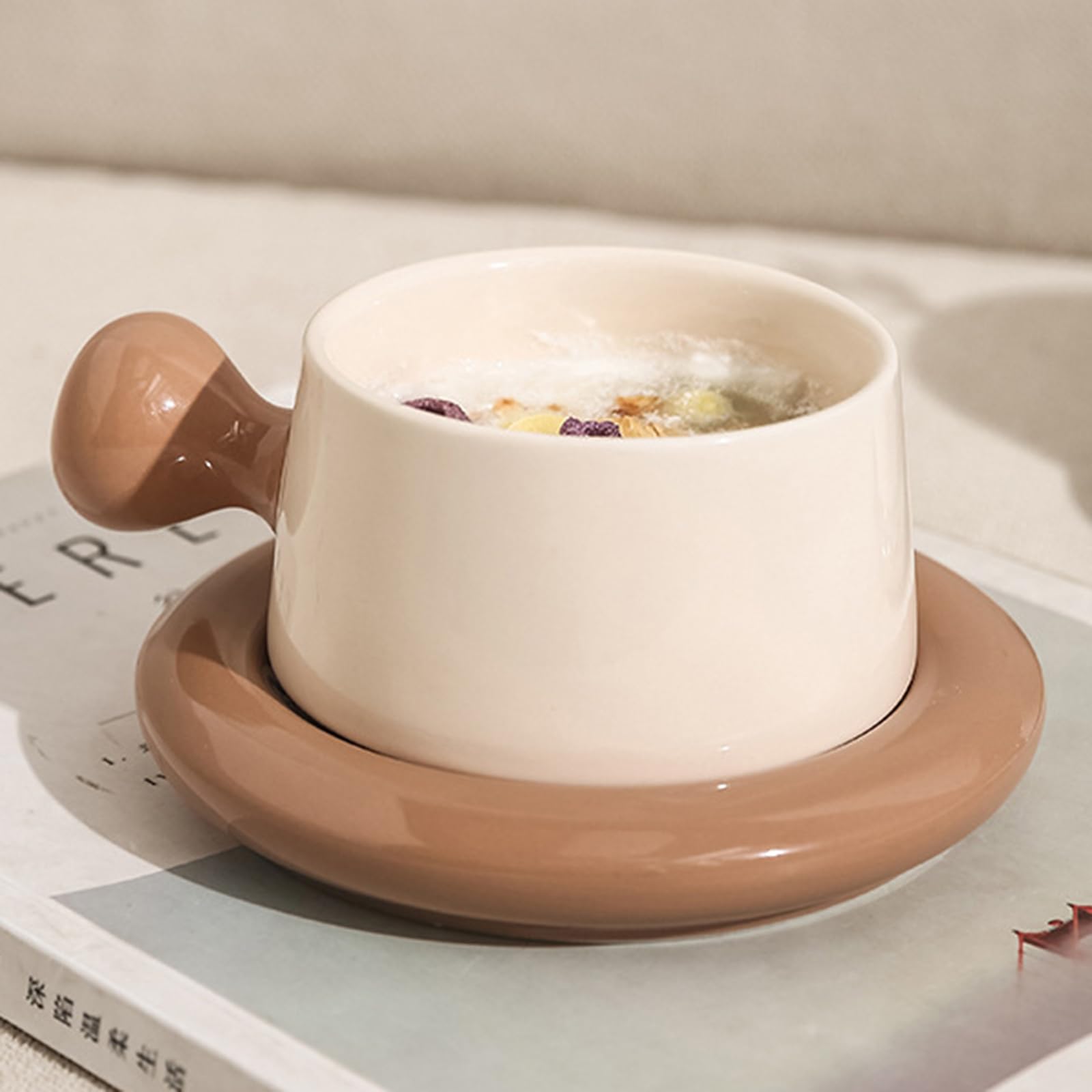 soulnioi Ceramic Coffee Mug 260ml Cute Cup with Coaster,Tea Latte Cup with Handle for Office and Home Gifts for Women Girls (Coffee) - Image 3