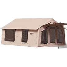 Inflatable Camping Tent for 8-10 Person, Large Family Glamping Tent with Pump, Quick Setup Blow Up Air Beam Tent, Waterproof Oxford Hot Tent with Stove Jack for Outdoor Camping