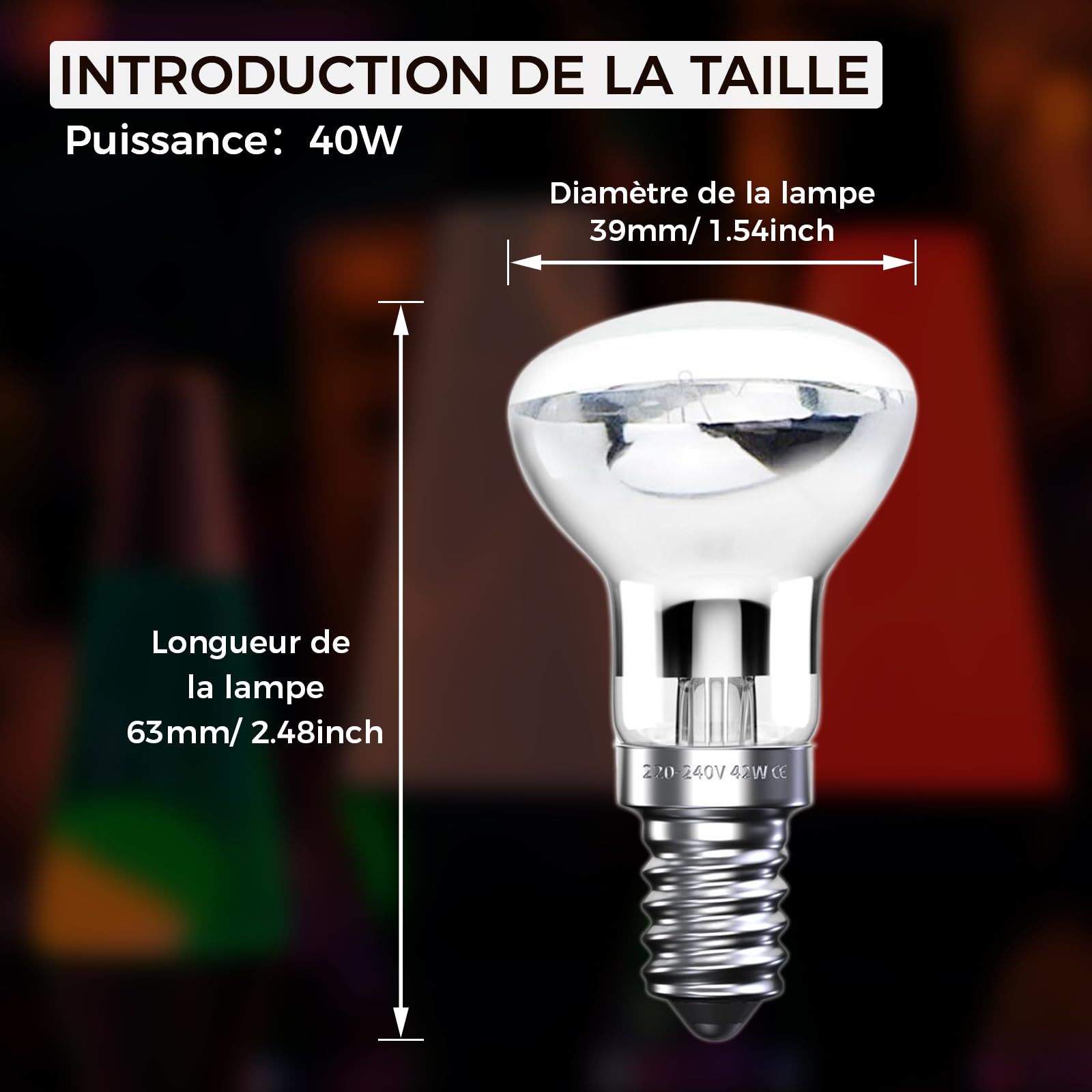 4 Ampoules Lave 25W E14 R39 - Blanc Chaud 2400K - Pour Lampe à Lave - Non Dimmable