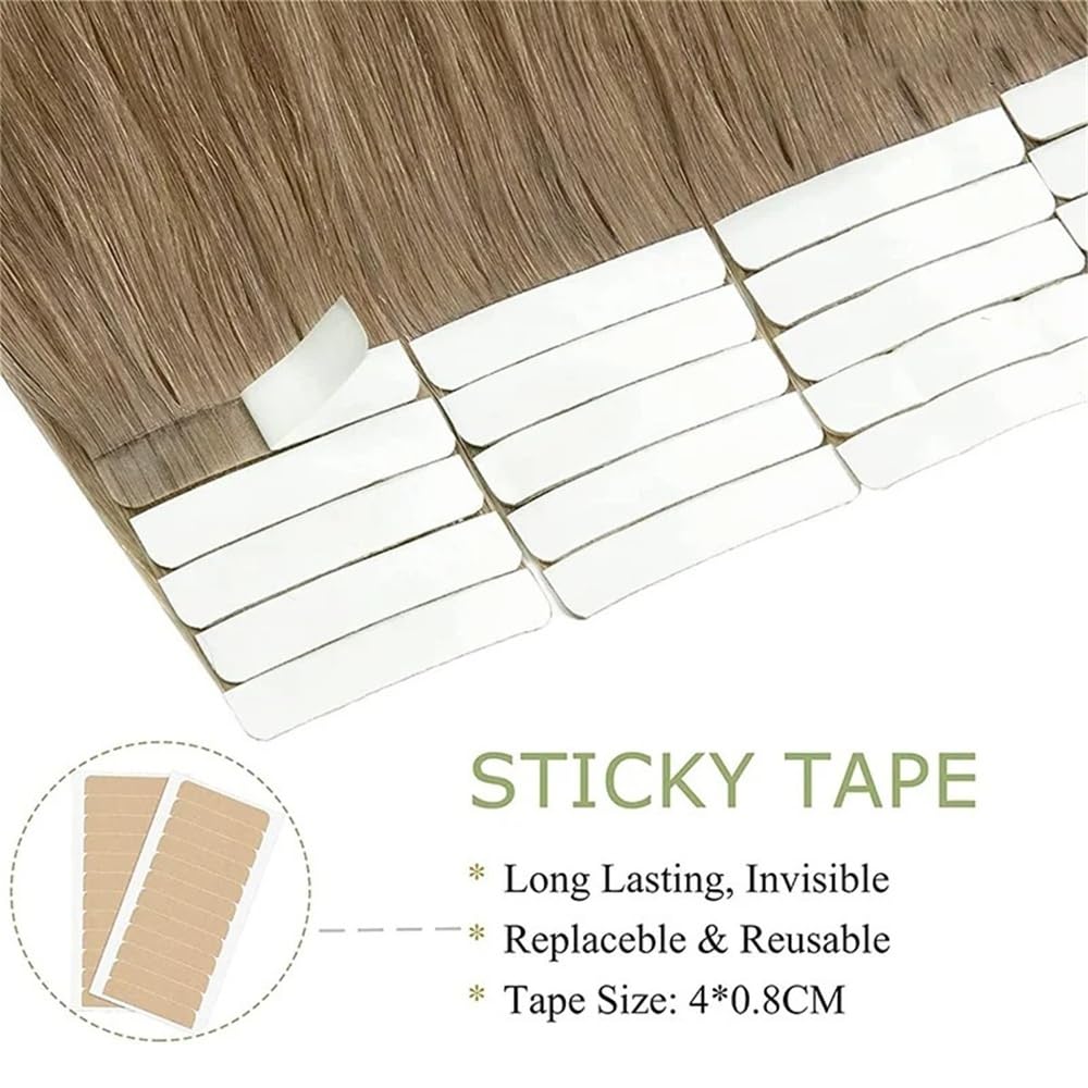 Extension con nastro adesivo per capelli Nastro nelle estensioni dei capelli Capelli umani Remy #8 Marrone chiaro 16-26 pollici 20 pezzi 50 g/confezione Nastro di trama di pelle liscia come la seta ne
