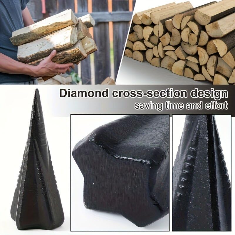 Router Table Plate For Manual Splitting Wedge Steel Diamond Shape 4 Way Log Splitter High Strength Anti Rust Coating Labor Saving Sledgehammer Tool Wood Splitting（Weight:5lbs)