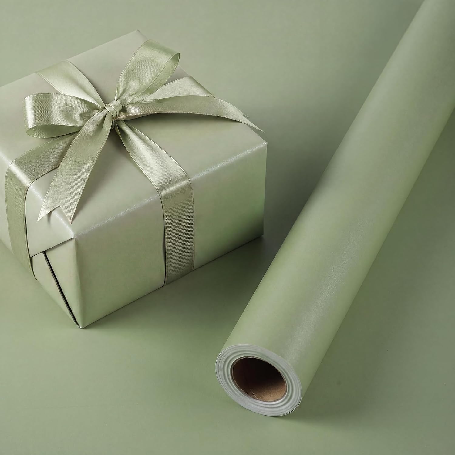 woric Sage Green Wrapping Paper Roll -Mini Roll- 17 In X 33 Ft Matte Wrapping Paper with Pearly-Lustre for Birthday Wedding Bridal Shower Baby Shower Holiday Bouquet Wrap