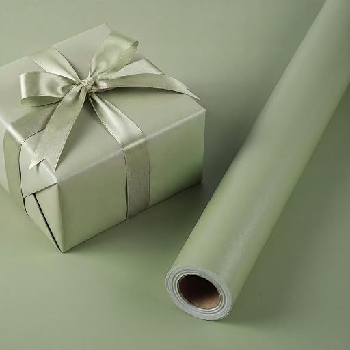 woric Sage Green Wrapping Paper Roll -Mini Roll- 17 In X 33 Ft Matte Wrapping Paper with Pearly-Lustre for Birthday Wedding Bridal Shower Baby Shower Holiday Bouquet Wrap