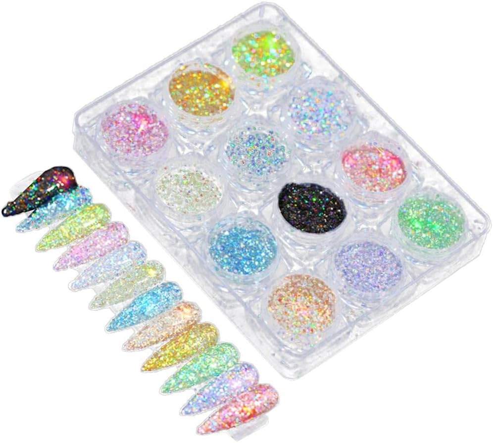 Sparkle and Shine with 12 Boxes Holographic Mermaid Glitter Sequins Set for Nail Art -, Easy Application - for Women, DIY Nail Artists