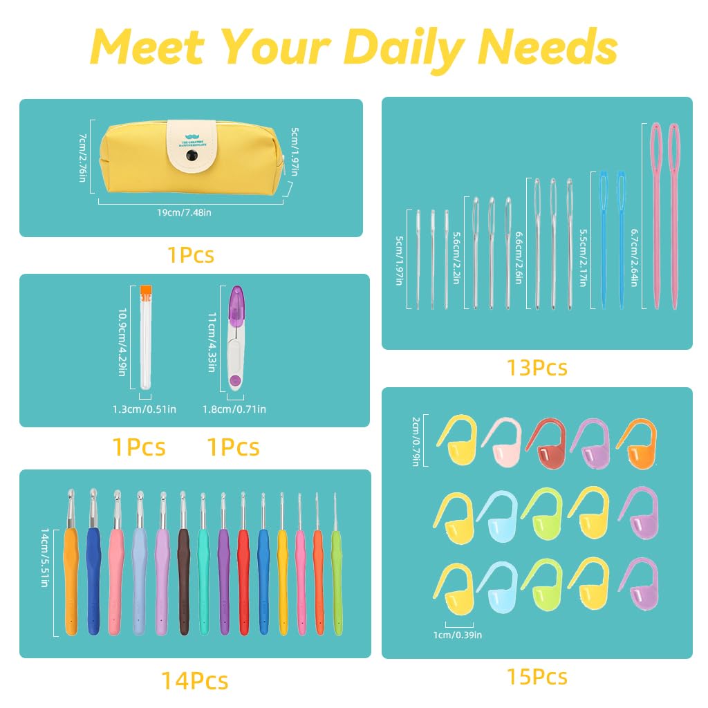 HASTHIP Cotton Crochet Hook Set 14 Sizes Carry Bag, Needles, Markers, Tape