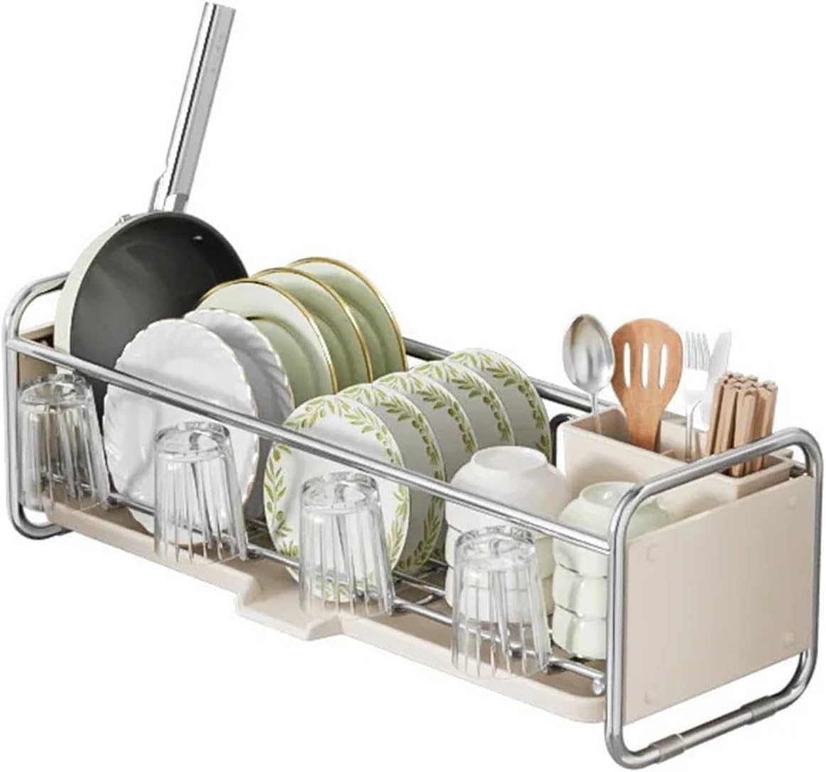 Multifunctional Kitchen Sink Next to The Bowl Drain Tray Rack Sink Storage Dishes Narrow Drying Dishes and Chopsticks Holder(Gun Gray DR (Chop))