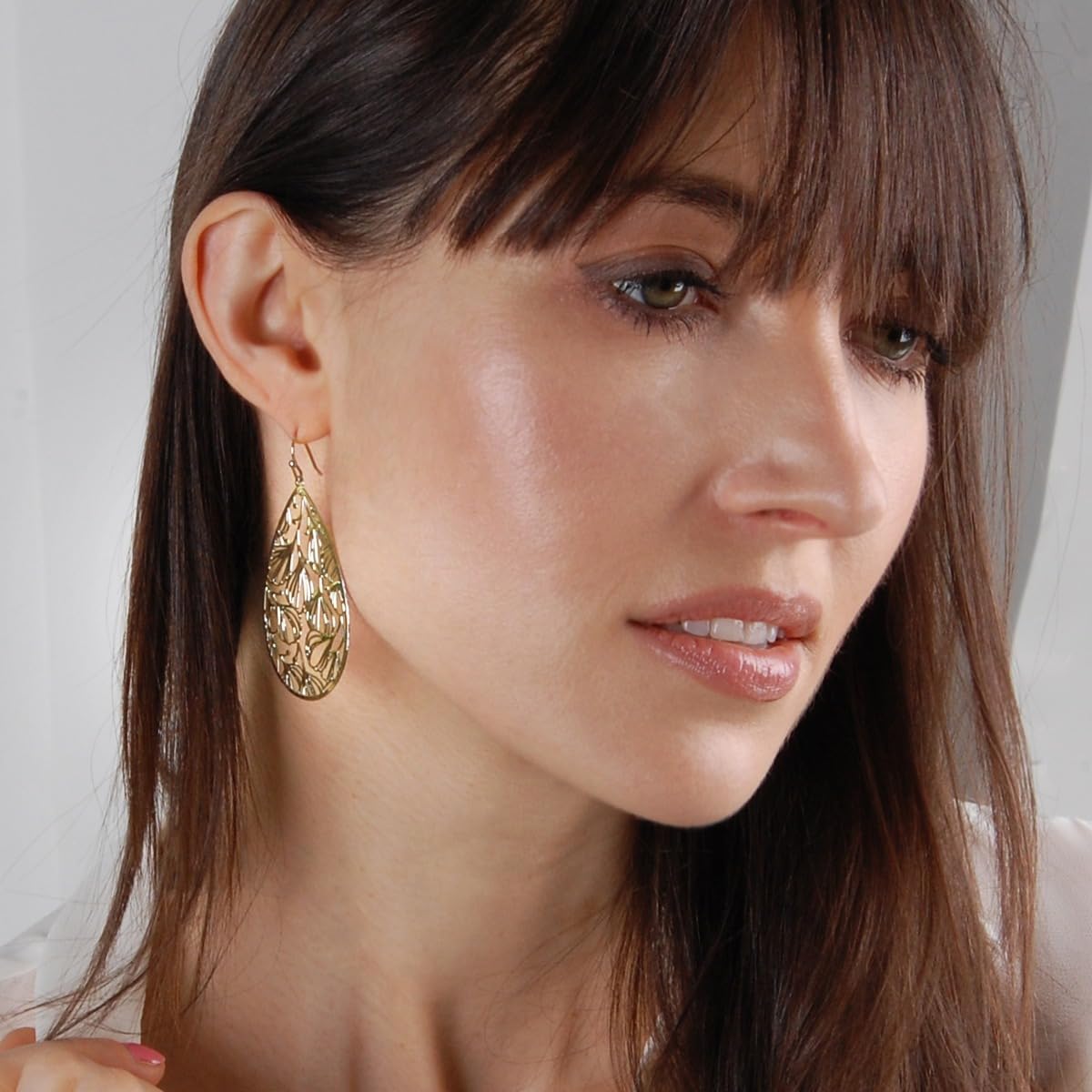 Teardrop Dangle Earrings for Women - Gold, Rose, or Silver Tone Delicate Lightweight Filigree Statement Earrings - Image 2