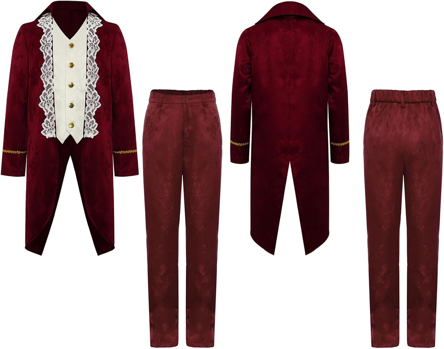 JEYPINMI Boys Vintage Tailcoat Jacket Medieval Steampunk Victorian Long Frock Coat with Gothic Pants