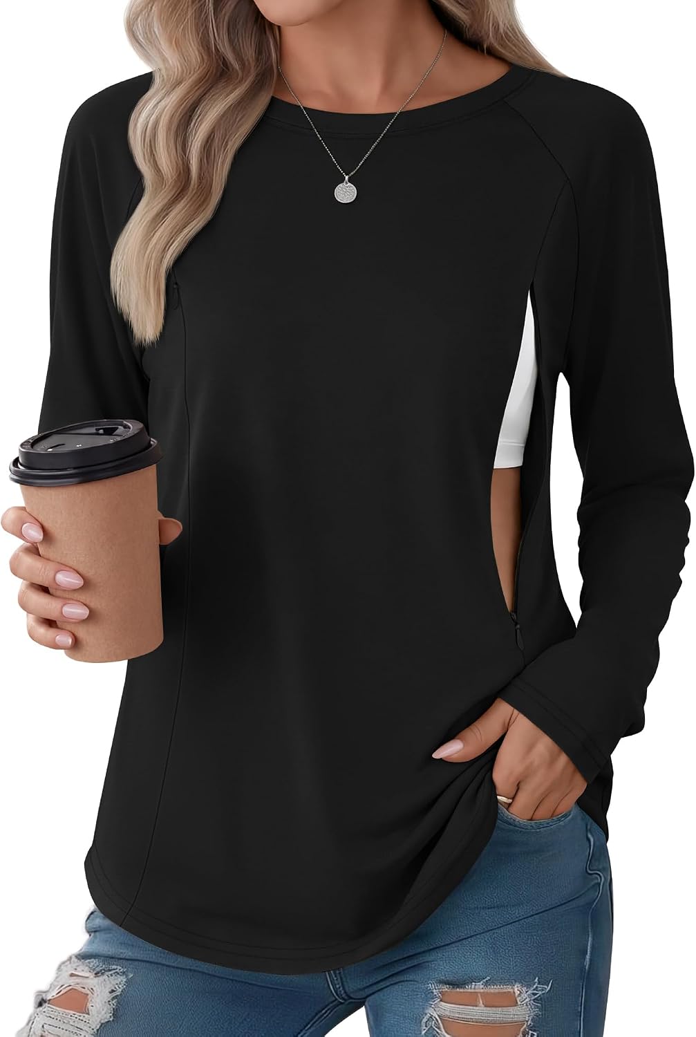 Huukeay Women's Long Sleeve Nursing Tops with Zipper