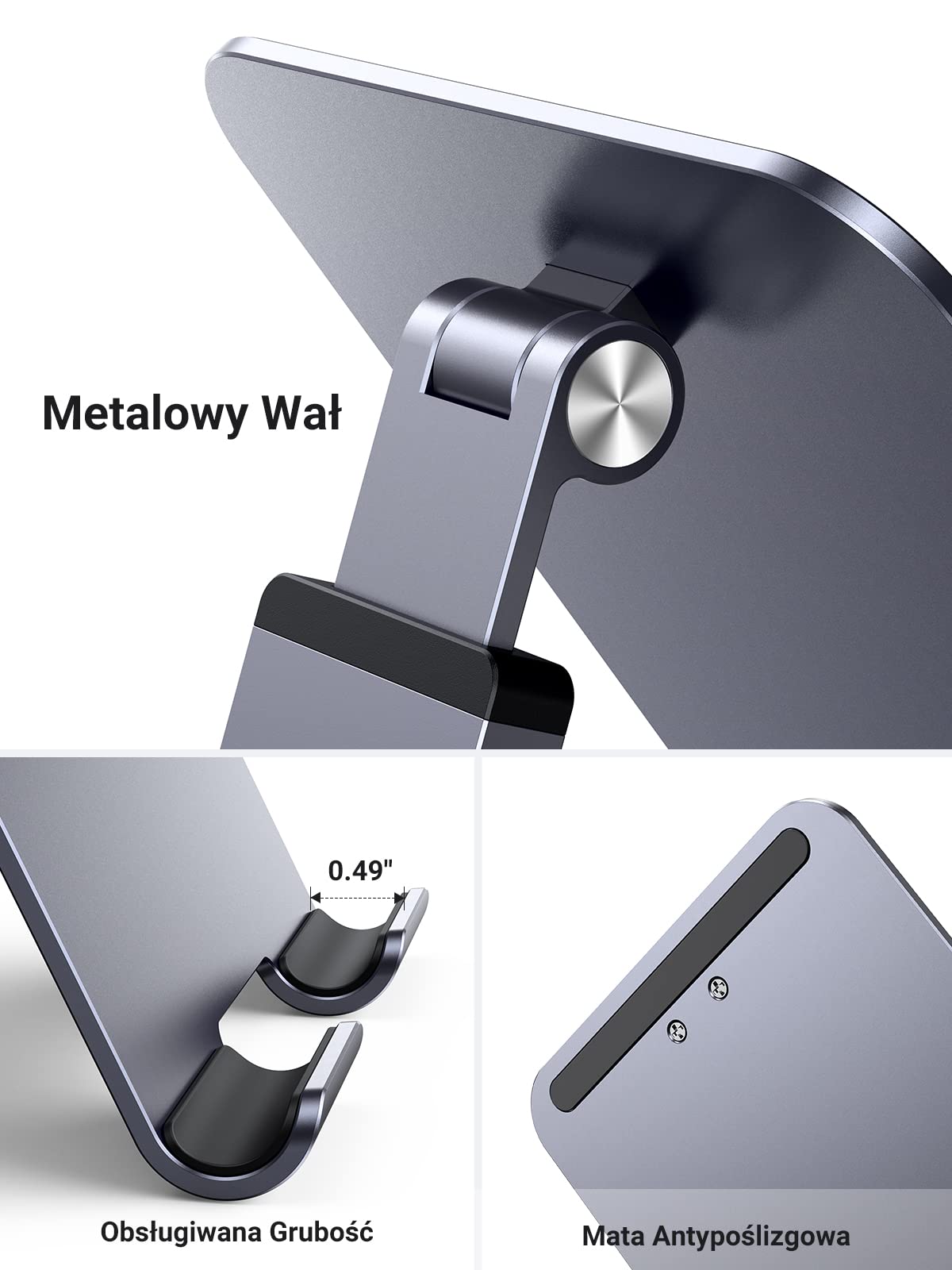 UGREEN Stojak na tablet aluminiowy z regulacją wysokości do 12,9" | Regulacja wysokości i kąta, aluminiowy, szeroka podstawa z silikonem